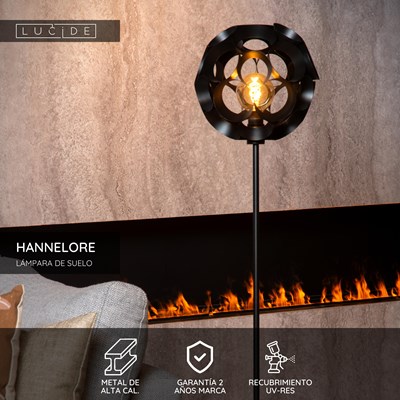 Lucide HANNELORE - Lámpara de suelo - Ø 30 cm - 1xE27 - Negro